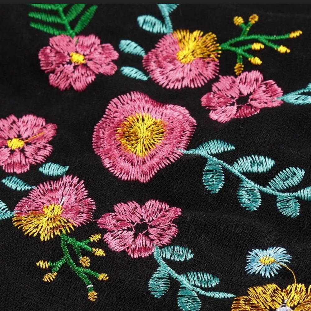 Embroidered Floral and Black Above the Knee Dress - Picture 9 of 12
